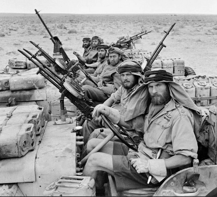 Special Air Service troops pictured in the North African desert during World War 2.   Photo credit: Capt Keating, No 1 Army Film & Photographic Unit.